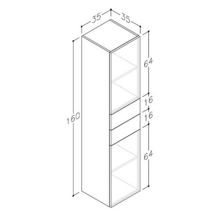 HS46 Parma/Alba 1 højskab ny, 350x1600mm, lys ask.