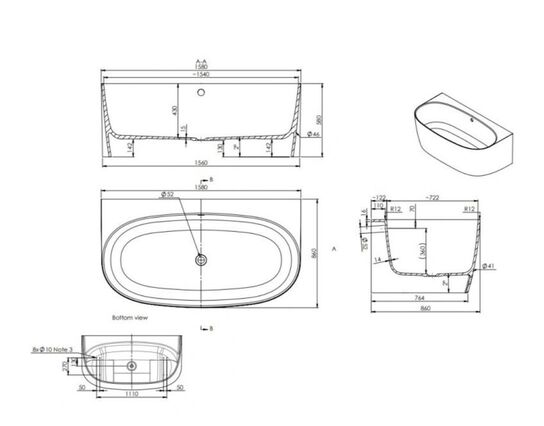 Badekar - Strømberg Arden Back-To-Wall badekar 1600 x 860 mm - Mat sort