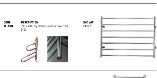 TE-7304 Elektrisk Håndklædetørrer 690 x 1200. ny, Beslag mangler