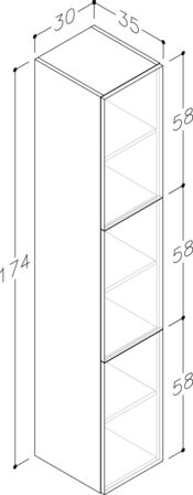 HS37 Sierre højskab 300x1740mm, ny, hvid højglans