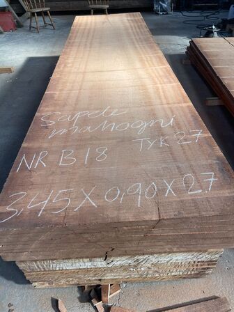 Træplanke i SAPELE (mahogni) 3,45x0,90m - 2,7 cm tyk