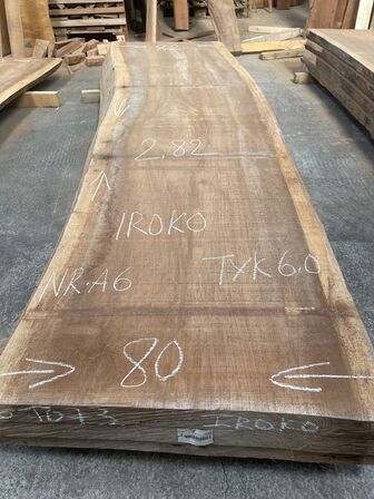 Træplanke i IROKO (Afr. teak) 2,82x0,80/0,82m - 6,0 cm tyk