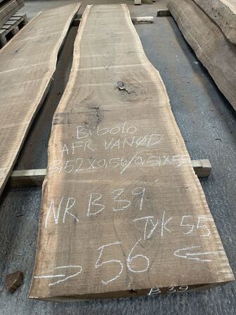 Træplanke i BIBOLO (Afr. valnød) 3,52x0,56/0,51m - 5,5 cm tyk