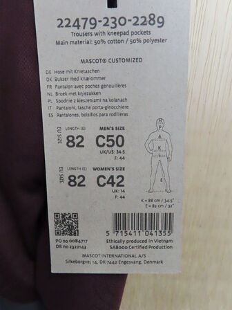 Bukser MASCOT UNISEX Str.: C50/C42