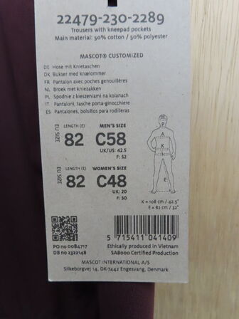 Bukser MASCOT UNISEX Str.: C58/C48