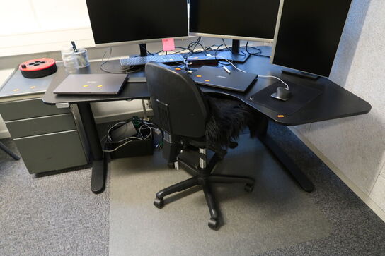 El. hæve/sænke skrivebord uden indhold med kontorstol og skuffemodul