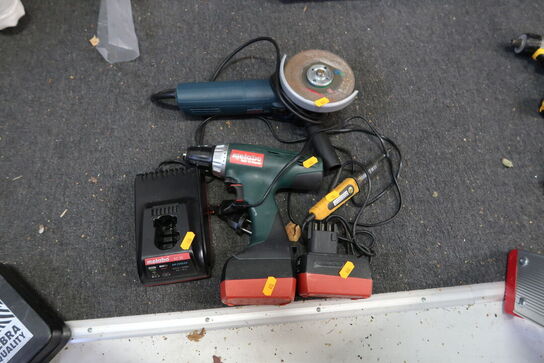 Div. Akku håndværktøj bl.a. METABO med batterier og lader m.m.