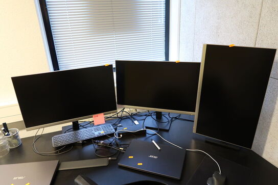 3 stk. computerskærme HP 27mq med dockingstation LENOVO Thinkpad Hybrid m.m.