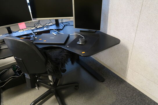 El. hæve/sænke skrivebord uden indhold med kontorstol og skuffemodul