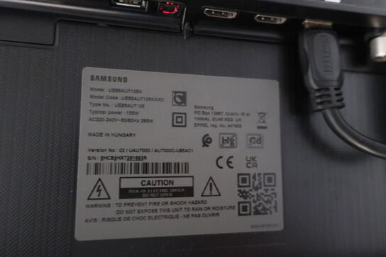 Fjernsyn 85" SAMSUNG UE85AU7105K samt mødekamera LOGITECH MEETUP 