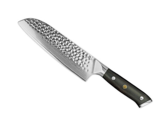 Santokukniv, 18 cm knivblad, udført i 67 lags Damaskus stål. 