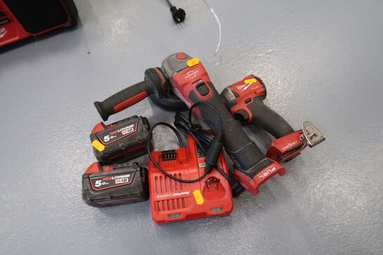 2 stk. akku håndværktøj MILWAUKEE M18 ONEID2 med 2 stk. batterier og lader