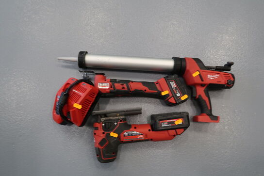 3 stk. akku håndværktøj MILWAUKEE M18 FBJS, M18 BMT med 2 stk. batterier og lader