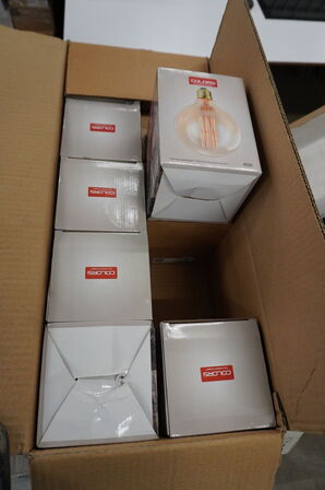 2 paller med diverse lamper og lyskilder