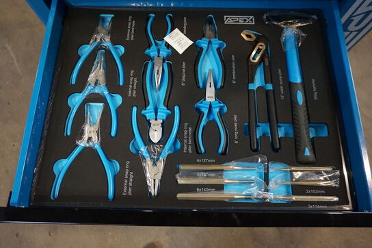 Apex Værktøjsvogn XXL med værktøj og 7 skuffer og skab Blue 