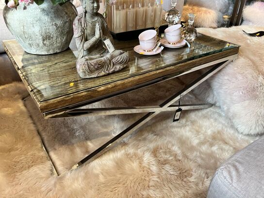 Sofabord i træ/glas/jern 120x80 cm.