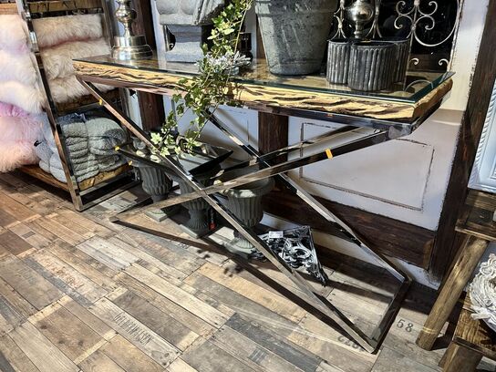 Consol bord i Træ/glas/jern 140x40x80 cm.