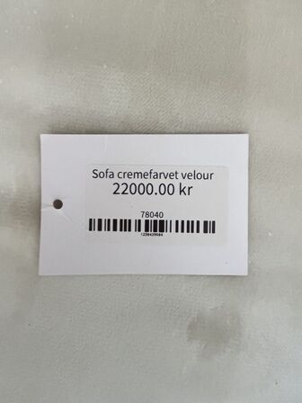 Sofa 4 personer m. Puder CREMEFARVET VELOUR 400 cm