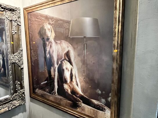 Indrammet billede af hunde 112x112 cm.