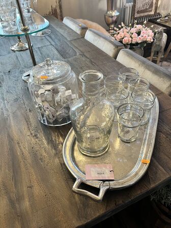 Serveringsfad m. Karafel og glas