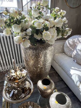 Vase i mosaik m. Blomster