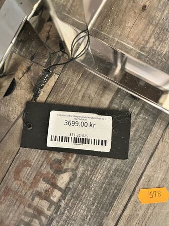 2 stk. Side borde i træ/glas/jern 35x35x90 cm./20x20x75 cm.