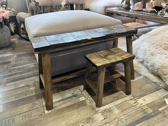 Bænk inkl. Skammel i træ 45x80x24 cm./33x33x24 cm.