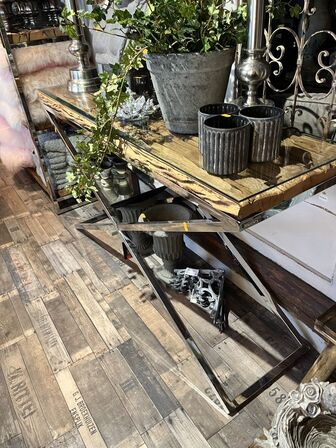 Consol bord i Træ/glas/jern 140x40x80 cm.