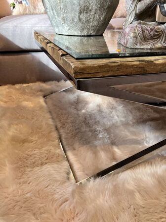 Sofabord i træ/glas/jern 120x80 cm.