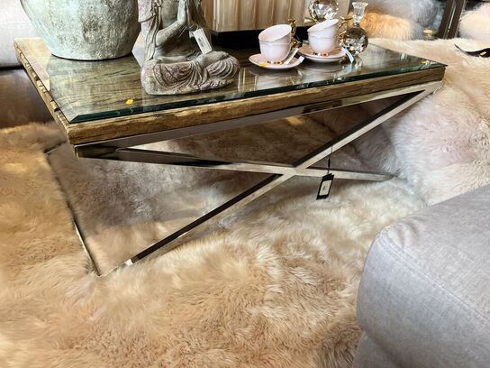 Sofabord i træ/glas/jern 120x80 cm.