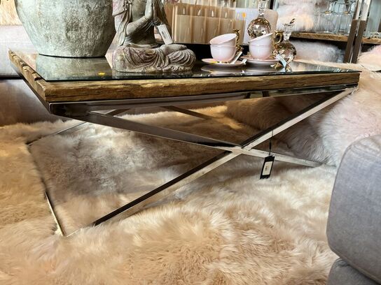 Sofabord i træ/glas/jern 120x80 cm.