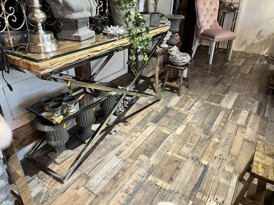 Consol bord i Træ/glas/jern 140x40x80 cm.