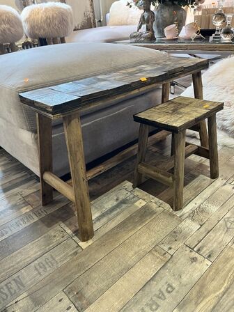 Bænk inkl. Skammel i træ 45x80x24 cm./33x33x24 cm.