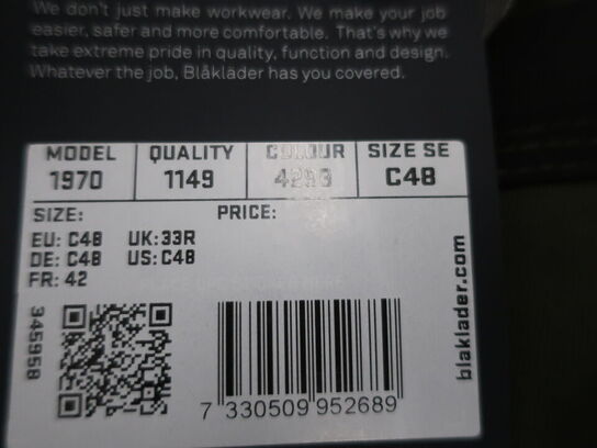 Arbejdsbukser BLÅKLÄDER str. C48