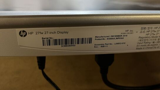 2 Stk. 27" Skærm HP 27FW