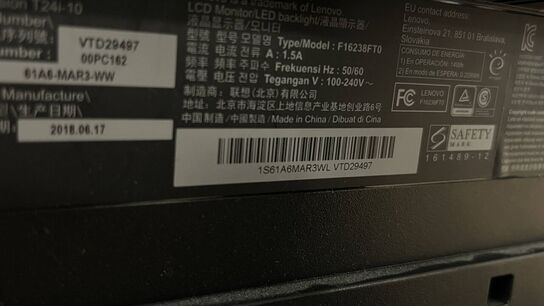 2 Stk. Skærme 24" LENOVO t24i-10