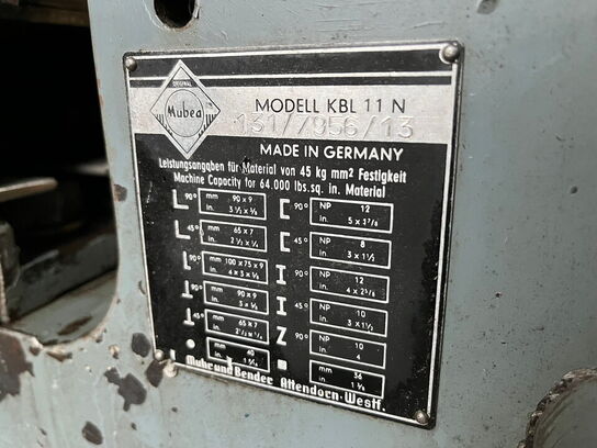 Stanse-/profileringsmaskine, MUHRU BENDER KBL 11 N 