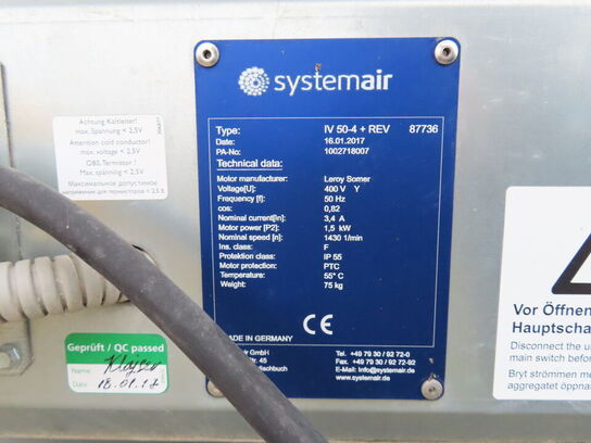4 stk. Impulsventilatorer, SYSTEMAIR IV 50-4 + REV