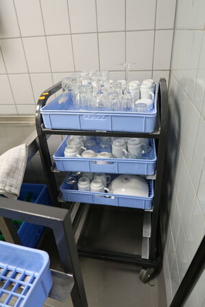 2 stk. stikvogne med opvaskebakker og div. Glas