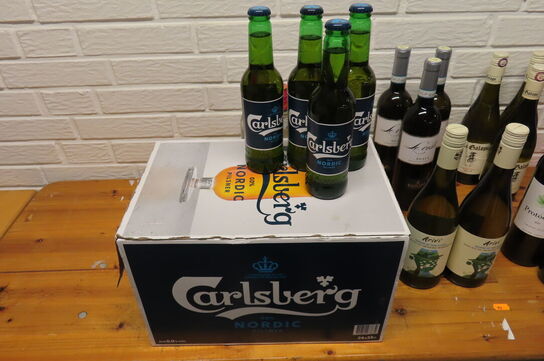 Diverse flasker alkohol, mixer, øl, m.v.