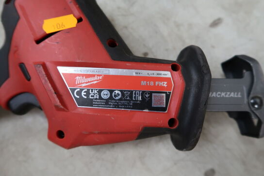 2 stk. akku håndværktøj MILWAUKEE M18 FHZ, M18 BLSAG125X med 2 stk. batterier