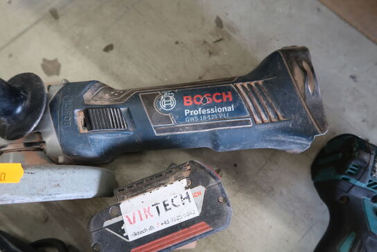 4 stk. håndværktøj MAKITA/BOSCH med 1 stk. batteri