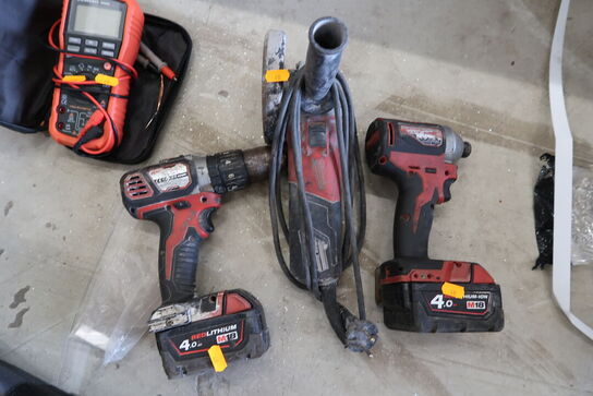 3 stk. håndværktøj MILWAUKEE med 2 stk. batterier