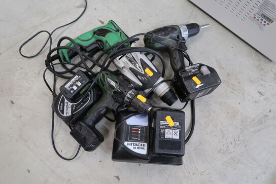 3 stk. håndværktøj HITACHI med 3 stk. batteri og lader