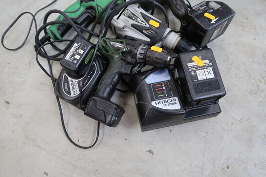 3 stk. håndværktøj HITACHI med 3 stk. batteri og lader