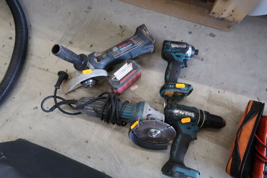 4 stk. håndværktøj MAKITA/BOSCH med 1 stk. batteri