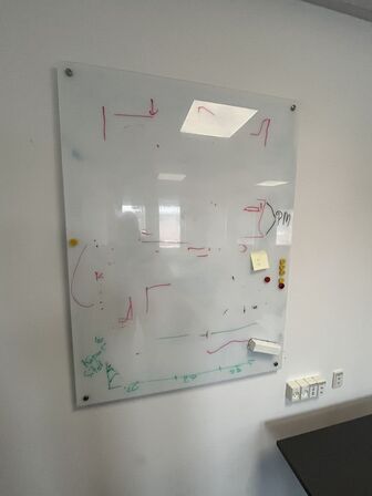 To glastavler og et whiteboard