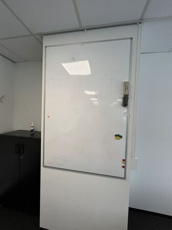 Fem whiteboards, assorterede.