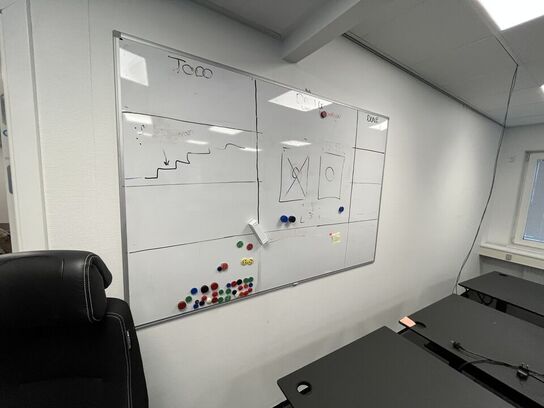 Syv whiteboards, assortrerde. 