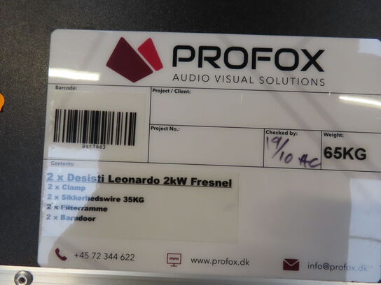 2 stk. Fresnel lamper i Flightcase - DESISTI LEONARDO 2kW